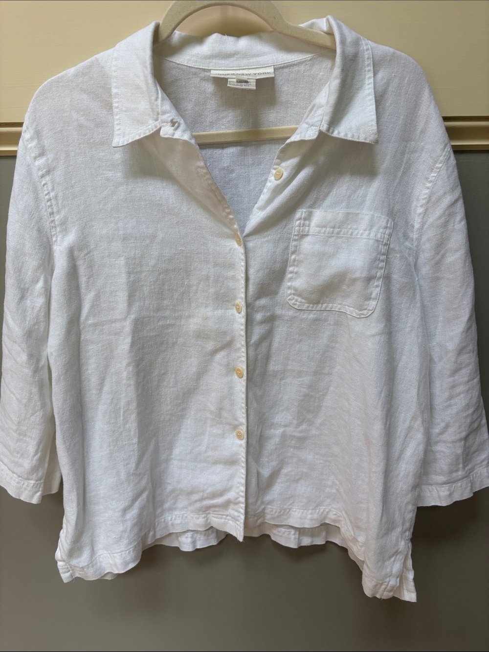 Jones New York White Linen Button-Down Shirt